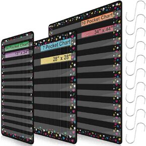 SATINIOR 3 Sets Pocket Charts for Classroom Include 7 Pocket Chart 14 Pocket Chart 10 Pocket Chart Magnetic Pocket Chart Classroom Calendar Pocket Chart Behavior Chart for Classroom (Burlap)