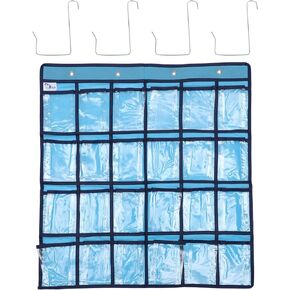 STOBOK Classroom Organization for Teacher Cell Phones Calculator Holder Wall Door Hanging Organizer with 24 Clear Pockets, 25.55X23.58X0.08 inch (Blue)