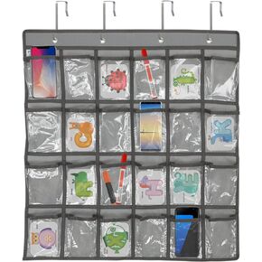 STOBOK Calculator Holder for Classroom Cell Phone Storage Pocket Pouch Multi-Function Wall Hanging 24 Grids Clear Pocket Chart for Home Office Classroom Supplies