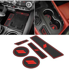 SENSHINE for Dodge Durango Accessories 2021 2022 2023 2024 Cup Holder Insert Coasters Center Console Liner Trim Mats Non-Slip Silicone Anti Dust Premium Custom Interior 5PCs Set (Red Trim)