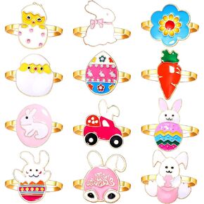 Easter Napkin Rings Set of 12, Enamel Easter Egg Bunny Carrot Napkin Holder Ring for Table Setting, Holiday Birthday Party Serviette Buckles Dinner Table Decoration (12PCS Easter Napkin Rings)