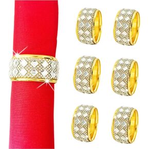 6Pcs Rhinestone Napkin Ring Silver Napkin Rings ，Silver Diamond Gold Napkin Rings，Crystal Napkin Holder for Dinner, Wedding, Party, Holiday, Banquet,Everyday Table Setting Hom (6, Gold flower crystal)