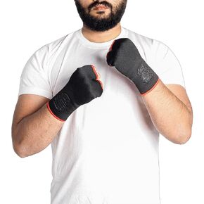 Boxing Elasticated Inner Gloves MMA Fist Knuckle Protector Hand Support Martial Arts Muay Thai Bandages Injury Joint Pain Arthritis Tendon Mitts|Palm Protector Glove For Unisex(Pair)(L - XL, Black)
