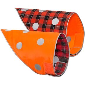 SPOT THE DOG! Reflective Dog Bandanas - Reversible High Visibility Safety Dog Accessories for Small, Large Dogs, Collar, Scarf, Bib Gear for Hunting, Walking at Night (Blaze Orange, Red Plaid, M-L)