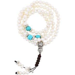 Mandala Crafts Buddhist Prayer Beads 108 Necklace Bracelet - Pearl Prayer Beads for Women - Tibetan Pearl Mala Beads 108 for Yoga Meditation