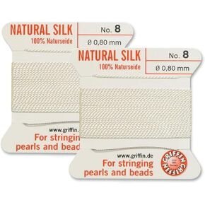 2 Pcs Griffin Natural Silk Beading Cord Thread and Needle Size 8 White Color