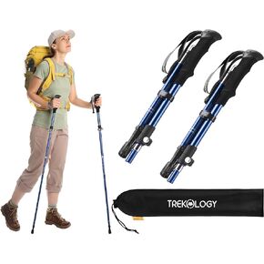 TREKOLOGY TREKZ SE 2pc Collapsible Hiking Stick - Lightweight, Foldable Retractable Trekking Poles for Men, Women & Seniors with Adjustable Heights - Nordic Walking Stick for Backpacking, Camping