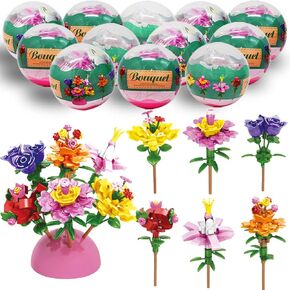WODMAZ 12 Pcs Prefilled Easter Eggs with Bouquet Building Blocks, Surprise Flower Toys Set for Kids, Easter Basket Stuffers, Classroom Prize Supplies