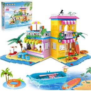 HOGOKIDS Beach House Building Set - Seaside Villa Building Toys Friends Vacation Hut Construction Blocks 586PCS Dream House Cottage Playset Birthday Easter Gift for Kids Girls Boys Age 6 7 8 9 10 11+
