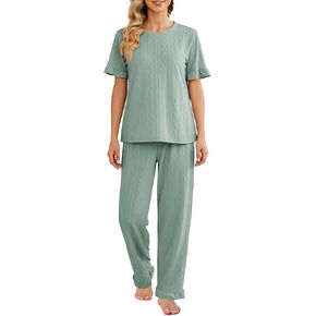 طقم بيجامة حريمي من POKWAI قطع علوية ناعمة بأكمام قصيرة مع سراويل طويلة فضفاضة مريحة مكونة من قطعتين بيجامة نوم للسيدات in Kuwait