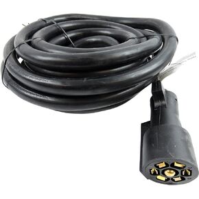 Heavy Duty 7 Way Plug Inline Trailer Cord with Weatherproof Double Prongs Connector (15 Ft)
