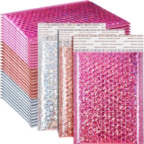 60 Pcs 6 x 9.5 Inch Holographic Bubble Mailers Metallic Padded Envelopes Waterproof Adhesive Shipping Bags Cushioning Padded Mailers for Mailing, Shipping, Packing, Small Business, 3 Colors
