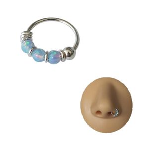 925 Sterling Silver Teany Tiny 8mm Blue Opal Hoop Nose Ring - SINGLE Nose Piercing Hoop | Handmade by MiYa Jewelry Creations