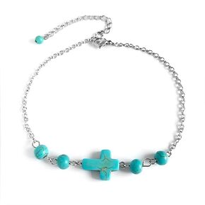 Turquoise Anklet for Women Cross Turquoise Anklet Summer Beach Swimming Party Women Gift (Turquoise)
