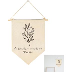 INFUNLY Christian Botanical Decor Canvas Hanging Pennant Flag Banner Wall Sign Decor Bible Verse Front Door Sign for Office Bedroom Classroom Nursery Playroom Christmas Gift Plant and Words Decor