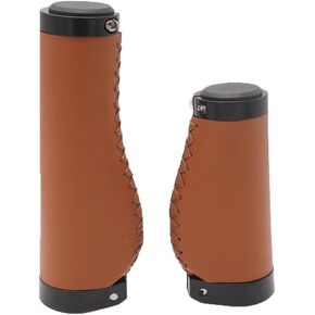 Bike Handle Grips 135/95mm Long/Short Grips Non-Slip PVC Microfiber Leather Ergonomic Hand-Sewn Casual Retro Double Lock-on Handlebar Lever for MTB,Road Bike (Brown-B)