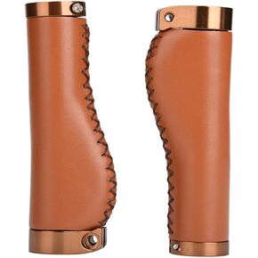 1 Pair Lockable Bike Handlebar Grips, PU Leather Retro Bicycle Handle Grips Replacement