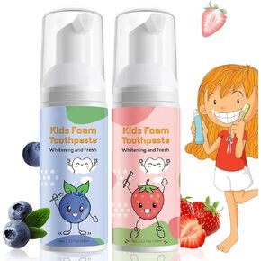 Foam Toothpaste Kids, Toddler Toothpaste with Low Fluoride, Kids Foam Toothpaste for U Shaped Toothbrush Electric Toothbrush, Foam Toothpaste for Children Kids Ages 3 Plus (Watermelon+Strawberry)