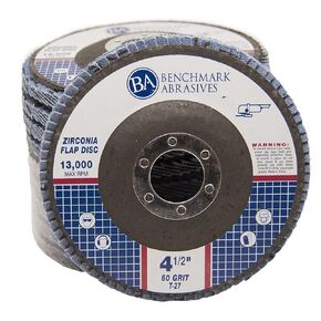 Benchmark Abrasives 4.5" Premium Zirconia Type 27 Flap Discs Grinding Wheels for Sanding Stock Rust Removal Finishing Grinding Deburring Stainless Steel, 7/8" Arbor (10 Pack) - 40 Grit