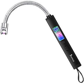 SUPRUS Electric Candle Lighter USB-C Rechargeable with Digital Battery Display Ambient Lighting Safety Switch 360° Flexible Neck Flameless Plasma Windproof Perfect for Candle BBQ Camping (Black)