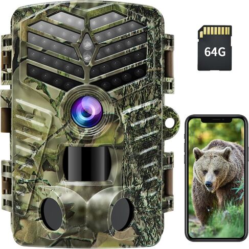 XTU Trail Camera WiFi Bluetooth - 2.7K 48MP Game Camera Wildlife with Night Vision Motion Activated with 64GB Micro SD Card, IP66 Waterproof 120° Detection Angle 940nm No Glow LED for Hunting Garden in Saudi Arabia