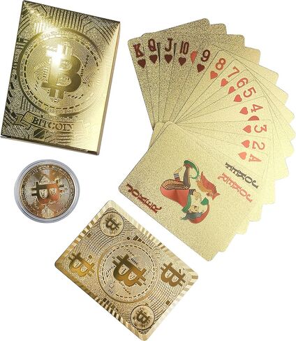 Bitcoin Waterproof Gold Playing Cards with Commemorative Bitcoin Encased in Protective Plastic in Saudi Arabia