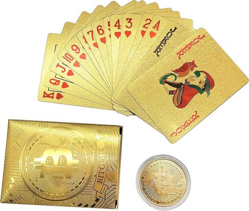 Bitcoin Waterproof Gold Playing Cards with Commemorative Bitcoin Encased in Protective Plastic in Saudi Arabia