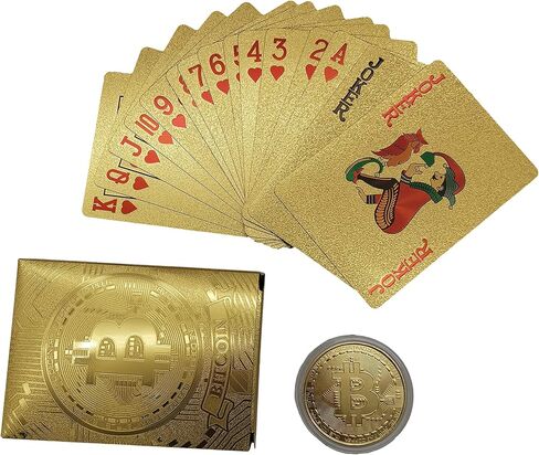 Bitcoin Waterproof Gold Playing Cards with Commemorative Bitcoin Encased in Protective Plastic in Saudi Arabia