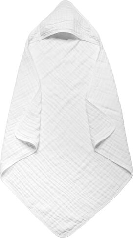 مناشف أطفال بغطاء رأس للرضع والأطفال الصغار، منشفة حمام أطفال من الموسلين ناعمة وذات قدرة على الامتصاص للأولاد والبنات (عبوة واحدة باللون الأبيض النقي) in Kuwait