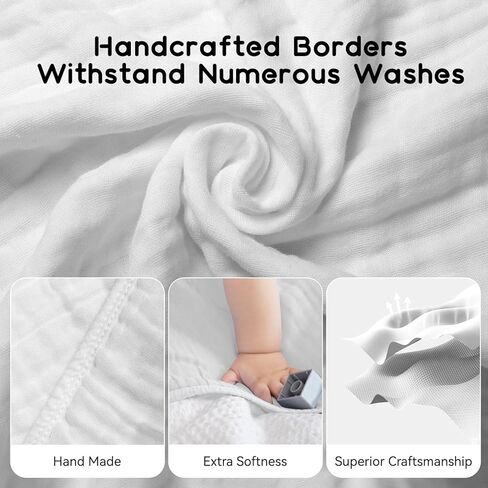 مناشف أطفال بغطاء رأس للرضع والأطفال الصغار، منشفة حمام أطفال من الموسلين ناعمة وذات قدرة على الامتصاص للأولاد والبنات (عبوة واحدة باللون الأبيض النقي) in Kuwait