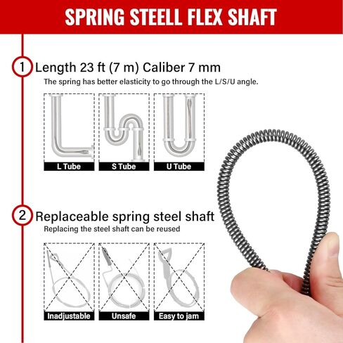 ثعبان تصريف كهربائي محمول من دومينوكس بطول 23 قدم، مثقاب تصريف تلقائي مع كابل، أداة تنظيف الصرف المحمولة، منظف الصرف للمرحاض، المجاري، الحمام، أنابيب تصريف المغسلة in Kuwait