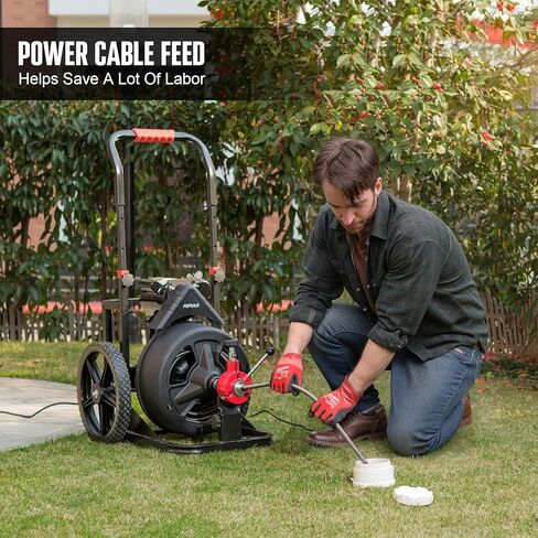 POPULO 100FT×1/2 inch Electric Drain Cleaner Machine,Snake for Drain with 8 Cutters Gloves,5.8A Sewer Snake Machine Auto Feed,Drain Snake Cleaner for 2"(50mm) to 4"(100mm) Pipes in Kuwait