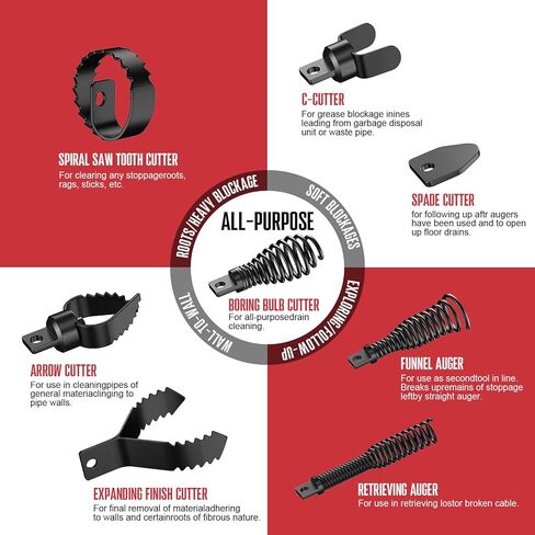 POPULO 100FT×1/2 inch Electric Drain Cleaner Machine,Snake for Drain with 8 Cutters Gloves,5.8A Sewer Snake Machine Auto Feed,Drain Snake Cleaner for 2"(50mm) to 4"(100mm) Pipes in Kuwait