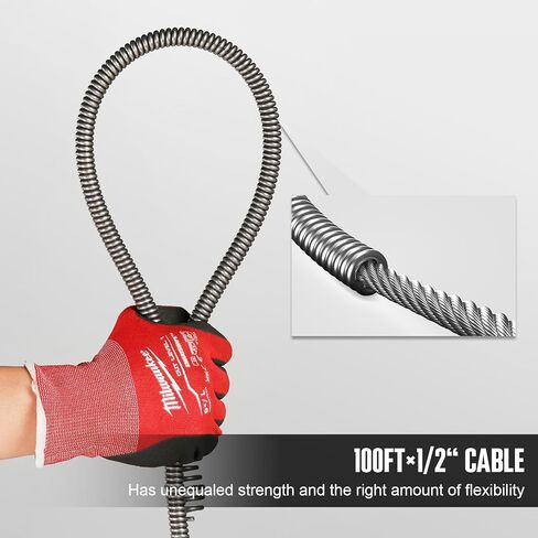 POPULO 100FT×1/2 inch Electric Drain Cleaner Machine,Snake for Drain with 8 Cutters Gloves,5.8A Sewer Snake Machine Auto Feed,Drain Snake Cleaner for 2"(50mm) to 4"(100mm) Pipes in Kuwait