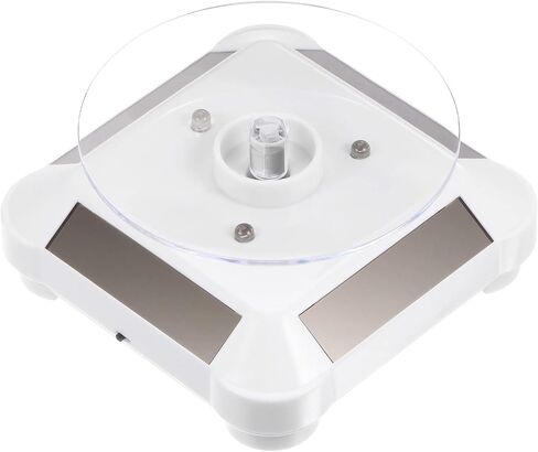 Solar Display Stand Turntable 3.54" Plate Dia Battery Double Use LED Light 360° Two-Way Rotating ABS Plastic Automatic Revolving Display for 3D Print Jewelry Displaying, White in Saudi Arabia