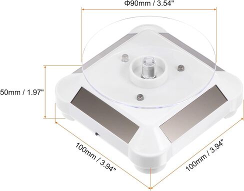 Solar Display Stand Turntable 3.54" Plate Dia Battery Double Use LED Light 360° Two-Way Rotating ABS Plastic Automatic Revolving Display for 3D Print Jewelry Displaying, White in Saudi Arabia