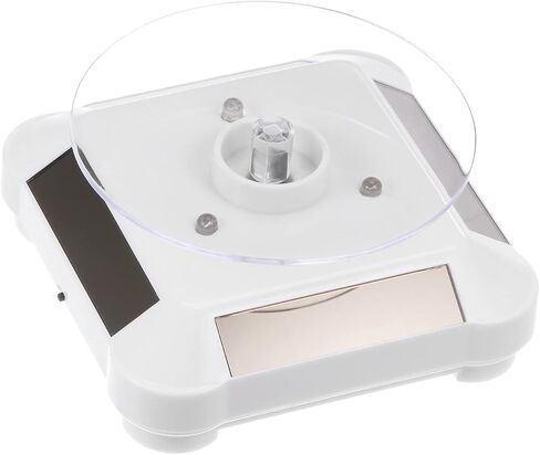 Solar Display Stand Turntable 3.54" Plate Dia Battery Double Use LED Light 360° Two-Way Rotating ABS Plastic Automatic Revolving Display for 3D Print Jewelry Displaying, White in Saudi Arabia