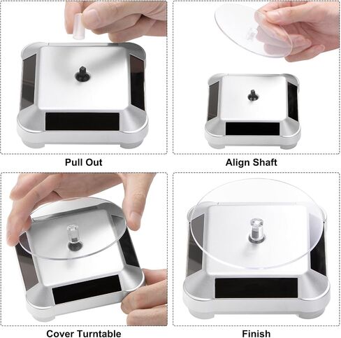 Solar Display Stand Turntable 3.54" Plate Dia Battery Double Use LED Light 360° Two-Way Rotating ABS Plastic Automatic Revolving Display for 3D Print Jewelry Displaying, White in Saudi Arabia