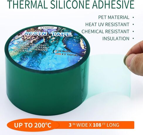 Resin Tape for Epoxy Resin Molding Thermal Adhesive Tape Silicone High Temperature UV Resistance Tape Easy Peel-Off Release Tape for River Tables Hollow Frame Bezels Jewelry-2INx216FT in Kuwait