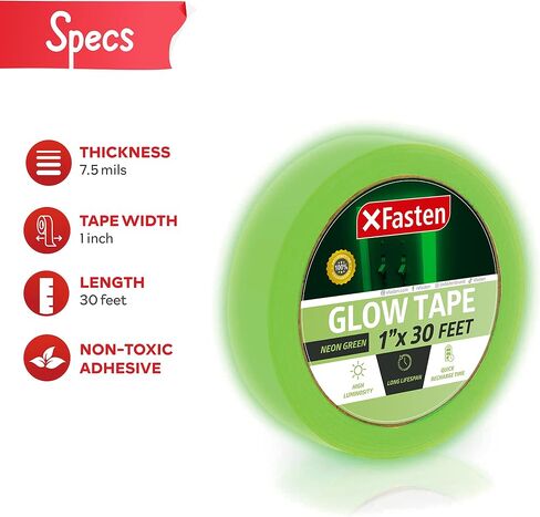 شريط XFasten يتوهج في الظلام، أصفر/أخضر، 1 بوصة × 30 قدم، شريط لاصق داكن متوهج للصور in Kuwait