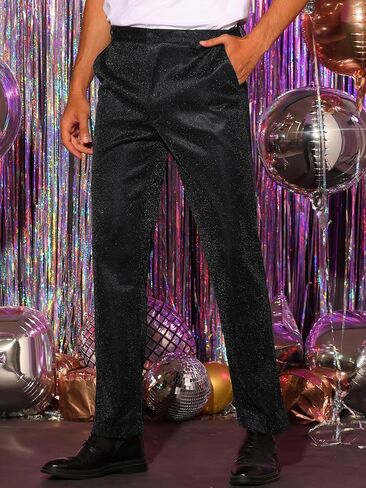 Lars Amadeus Metallic Pants for Men's Straight Leg Party Nightclub Glitter Dress Trouser in Saudi Arabia