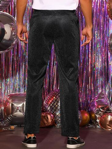 Lars Amadeus Metallic Pants for Men's Straight Leg Party Nightclub Glitter Dress Trouser in Saudi Arabia