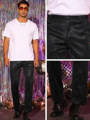 Lars Amadeus Metallic Pants for Men's Straight Leg Party Nightclub Glitter Dress Trouser in Saudi Arabia