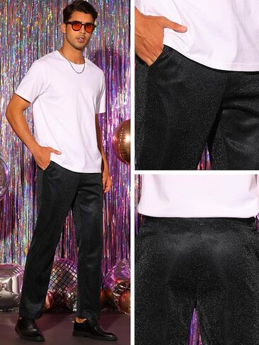 Lars Amadeus Metallic Pants for Men's Straight Leg Party Nightclub Glitter Dress Trouser in Saudi Arabia