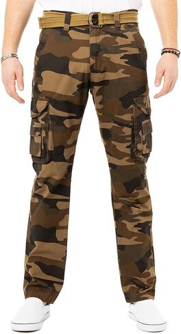 X RAY Men's Soft Casual Cotton Cargo Pants W/Deep Pockets & Belt for Work and Travel in Kuwait
