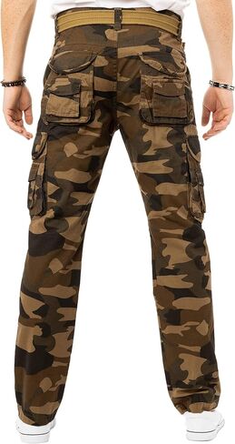 X RAY Men's Soft Casual Cotton Cargo Pants W/Deep Pockets & Belt for Work and Travel in Kuwait