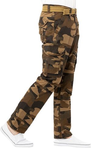 X RAY Men's Soft Casual Cotton Cargo Pants W/Deep Pockets & Belt for Work and Travel in Kuwait