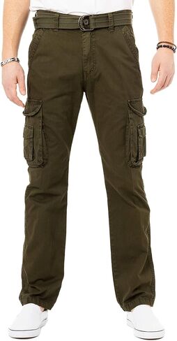 X RAY Men's Soft Casual Cotton Cargo Pants W/Deep Pockets & Belt for Work and Travel in Kuwait