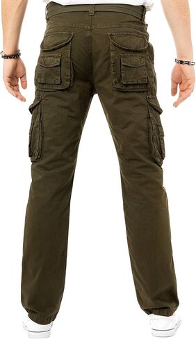 X RAY Men's Soft Casual Cotton Cargo Pants W/Deep Pockets & Belt for Work and Travel in Kuwait