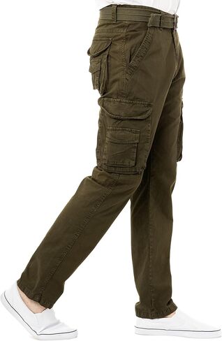 X RAY Men's Soft Casual Cotton Cargo Pants W/Deep Pockets & Belt for Work and Travel in Kuwait